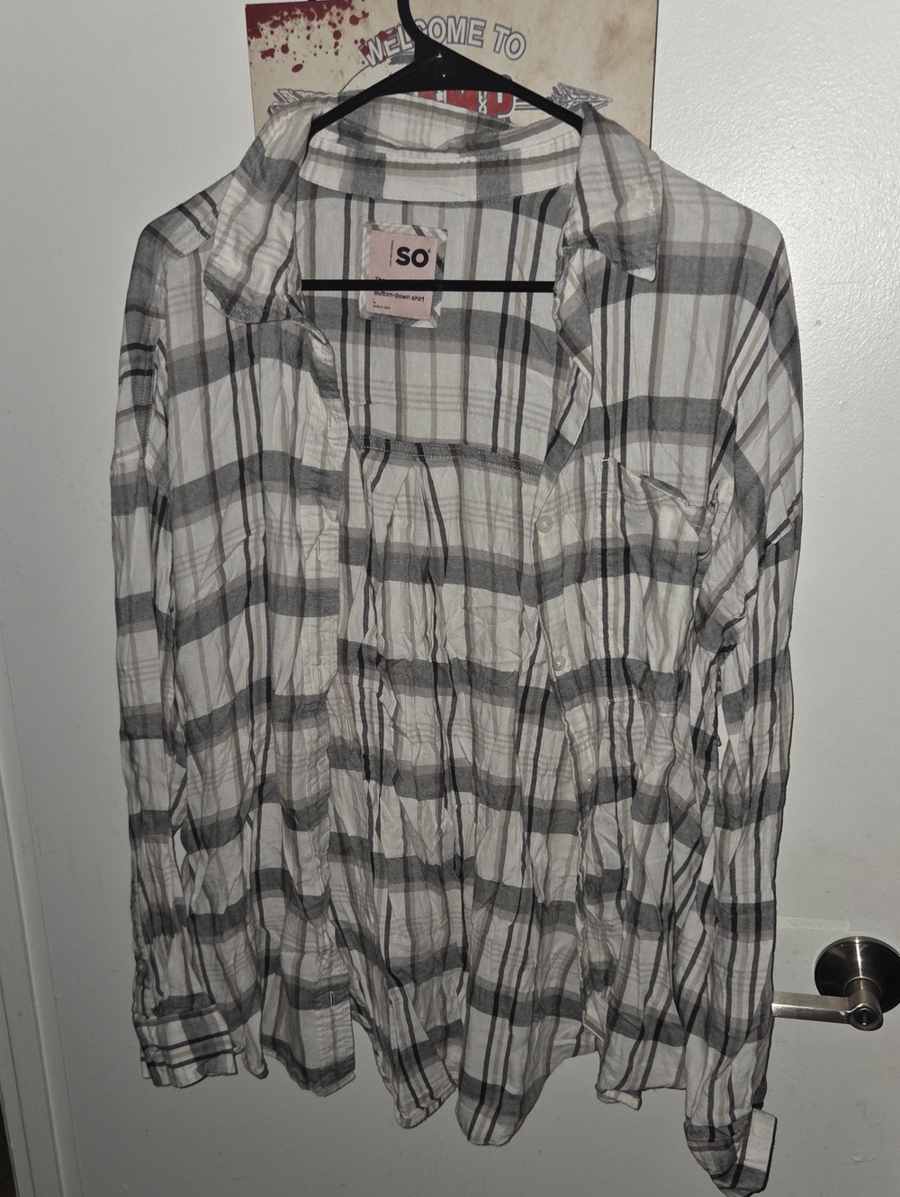 SO White and Gray Plaid Button-Down Shirt